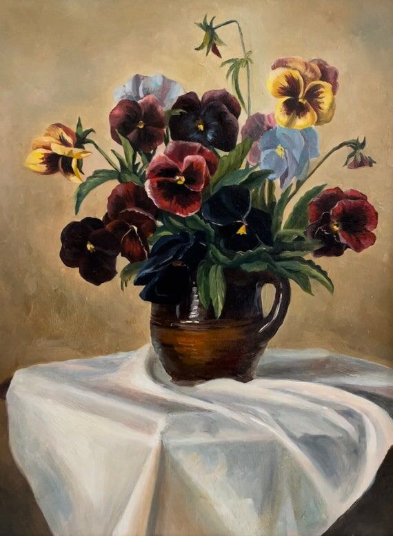 Bouquet of Pansies Purple Blue Flowers Origin...