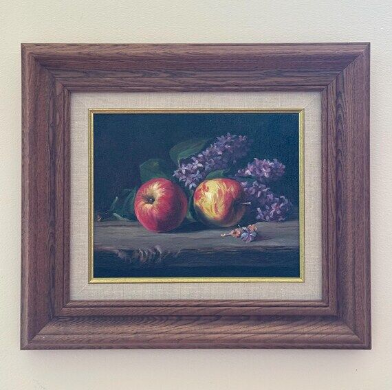 Apples with lilacs. Oil painting on canvas A ...