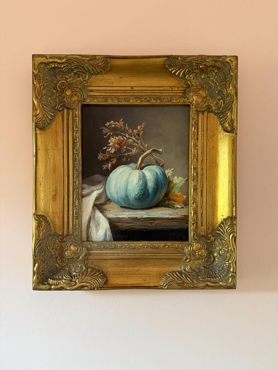 Autumn Still Life with blue Pumpkin Oil Paint...