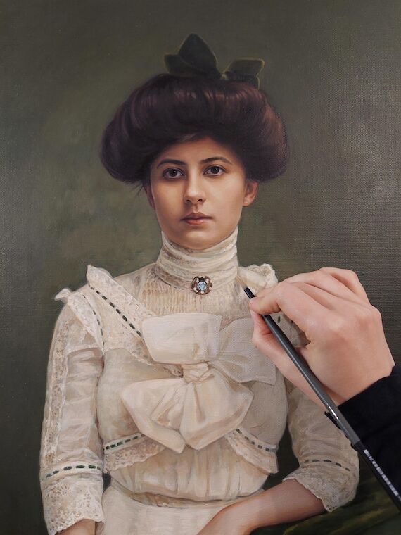 Custom Woman Portrait from Old Photo, Hand Pa...