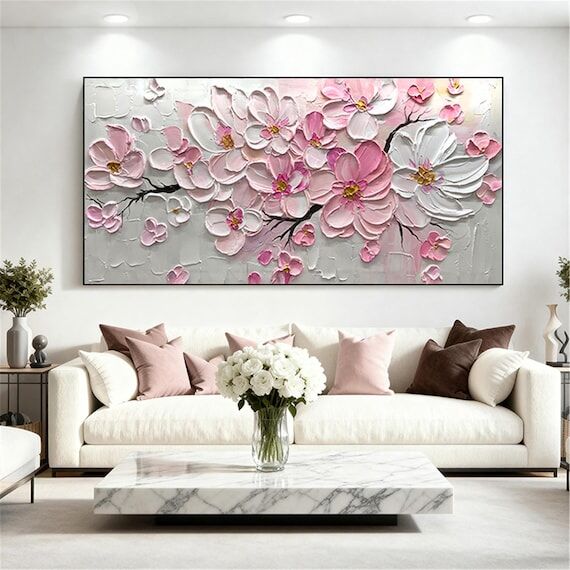 Luxury Pink Floral Wall Art,Floral Canvas Pai...