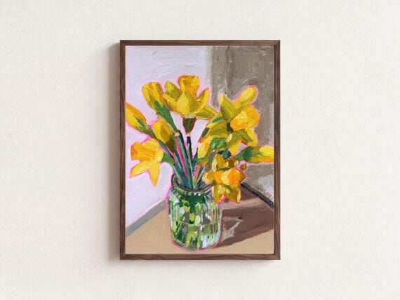 Original daffodil painting on paper, acrylic ...