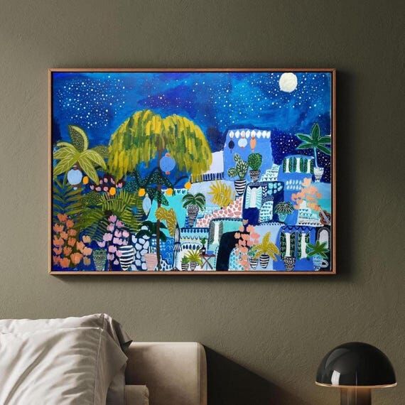 Mallorca by night abstract painting, colorful...