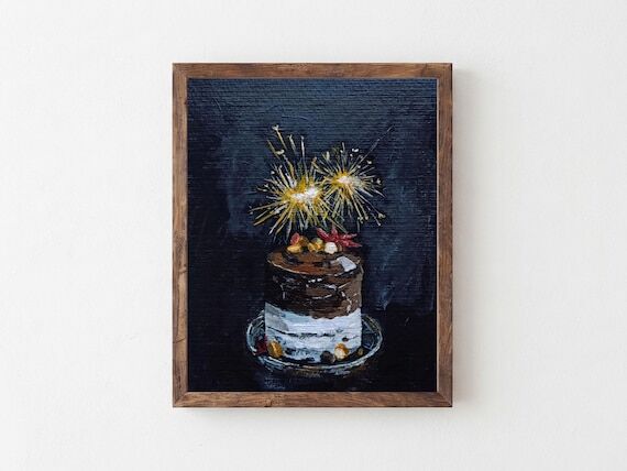 original painting of a birthday cake on paper...