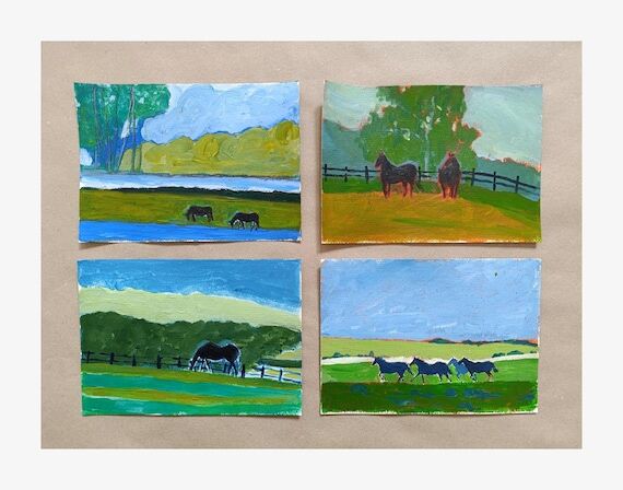 Original horse painting set on paper, acrylic...