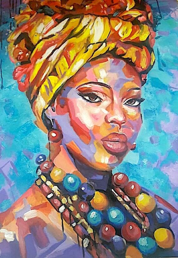 Extra Large Afro Woman Portrait, Abstract Acr...