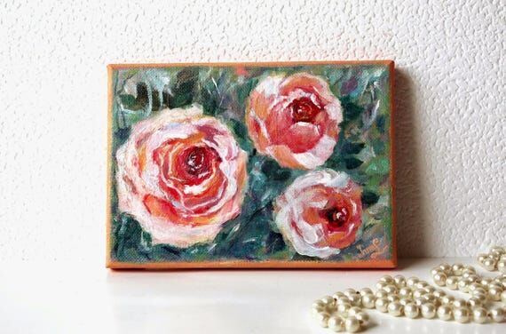 Miniature Rose Painting: Original Acrylic Can...