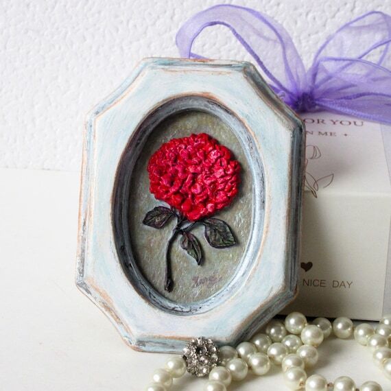 Vintage Framed Hydrangea Painting: Handmade 3...