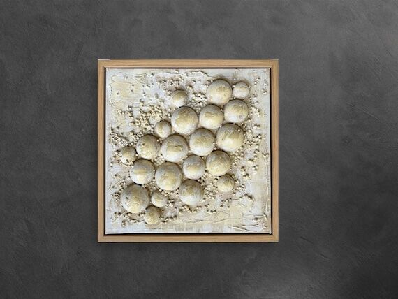 Framed Textured Geometric Painting: Neutral M...