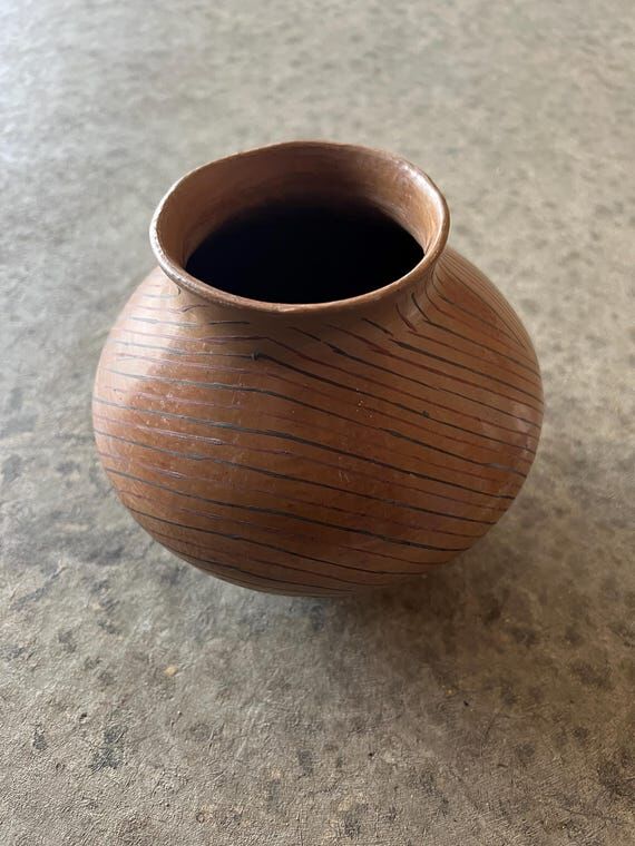 Vintage Pottery Vessel: Handcrafted Rustic Wa...