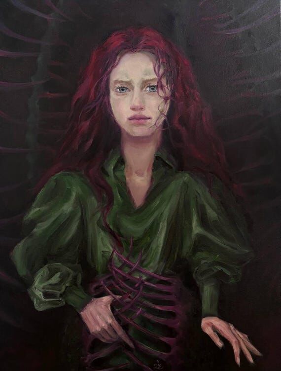 Red Hair Woman Portrait Painting Expressive P...