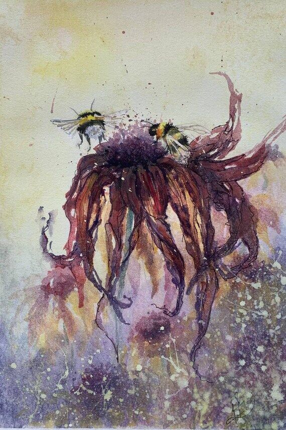 Bee Painting Flower Painting Sunset Painting ...