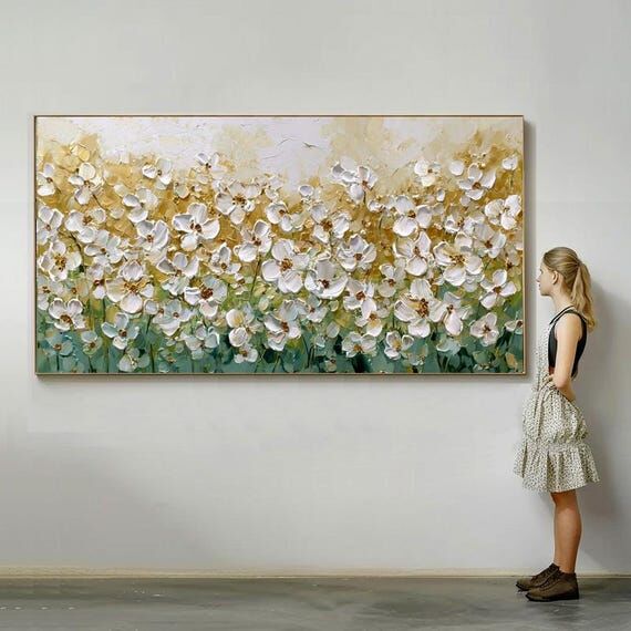 Hand-Painted Abstract Oil Painting, Flower Po...