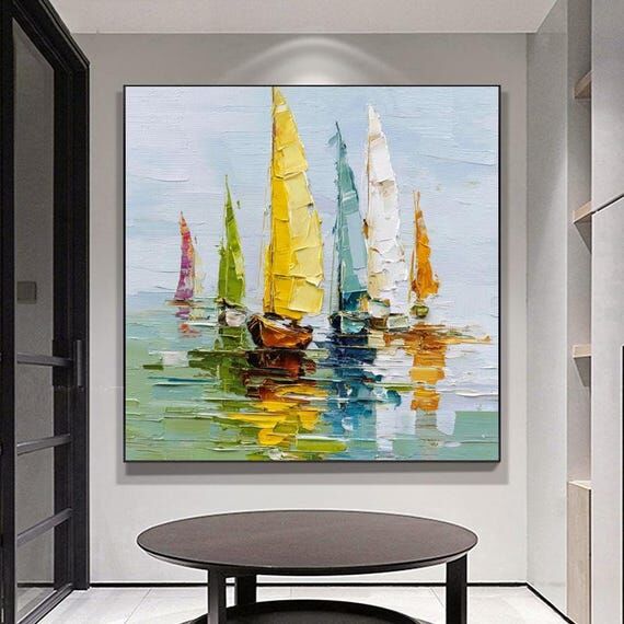 Hand-Painted Oil Painting, Palette Knife Harb...