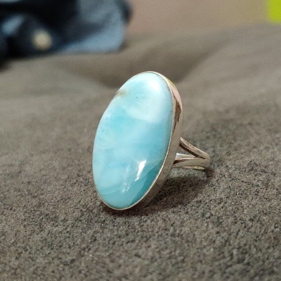 Handmade Larimar Ring: 925 Sterling Silver, M...