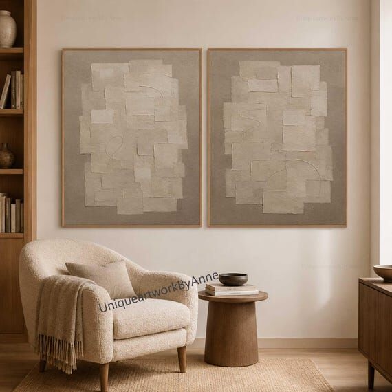 Extra Large Textured Wall Art Brown Beige Wab...