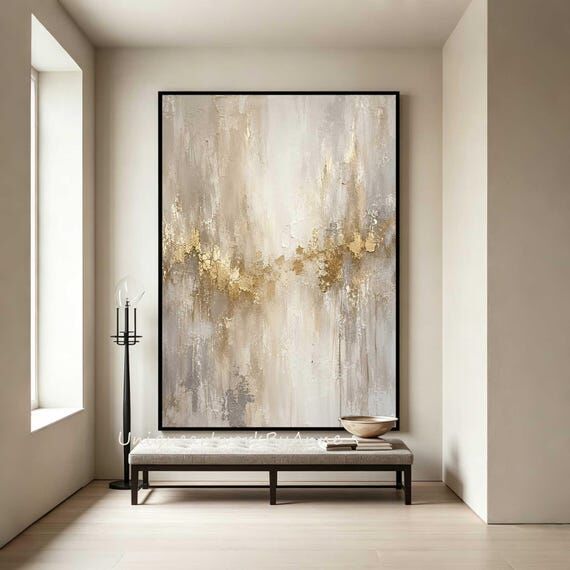 Gold Leaf Abstract Canvas Painting Textured W...