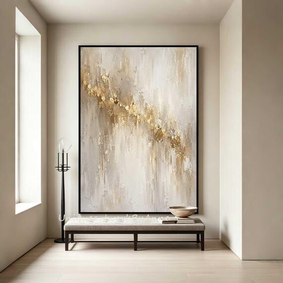 Gold Foil Abstract Wall Art Palette-Knife Tex...