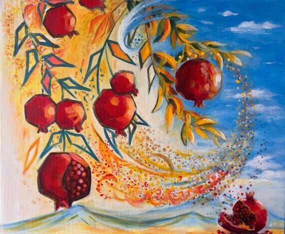 Original Acrylic Pomegranate Painting, Abunda...