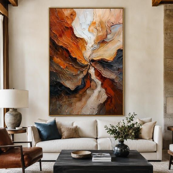 Terracotta Abstract Painting, Vertical Earthy...
