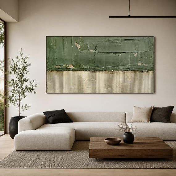Textured Green Abstract Oil Painting, Heavy I...