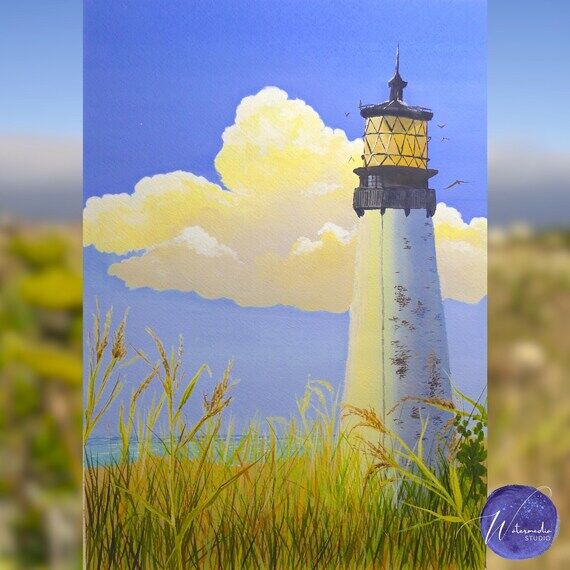 Lighthouse in the Field — Handmade Painting...