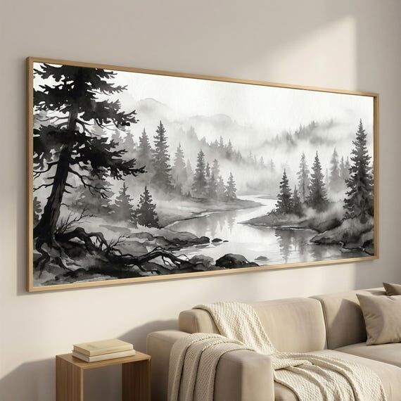 Wide Forest Mist Wall Art, Foggy Woods Canvas...