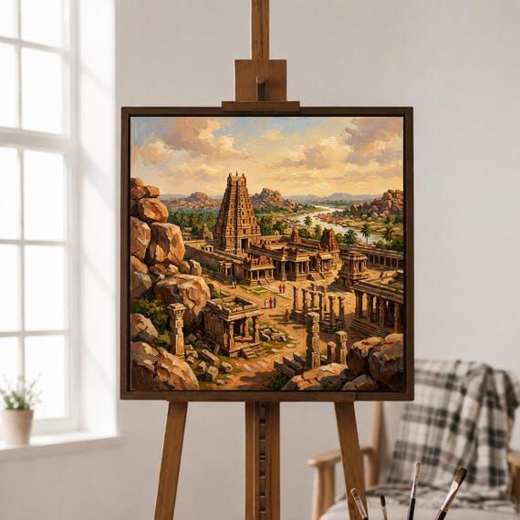 Ruins of Hampi Oil Painting | Ancient India W...