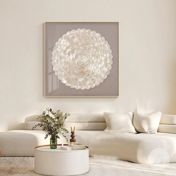 Large Gold Capiz Shell Art: 3D Coastal Wall D...