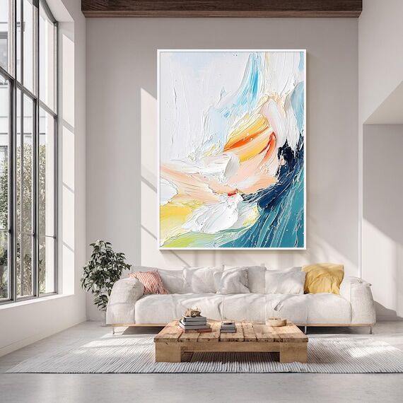 Abstract Texture Wall Art, Modern Teal Blue O...
