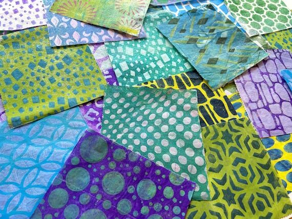 Cool Colors Collage Paper, Hand-Painted Light...
