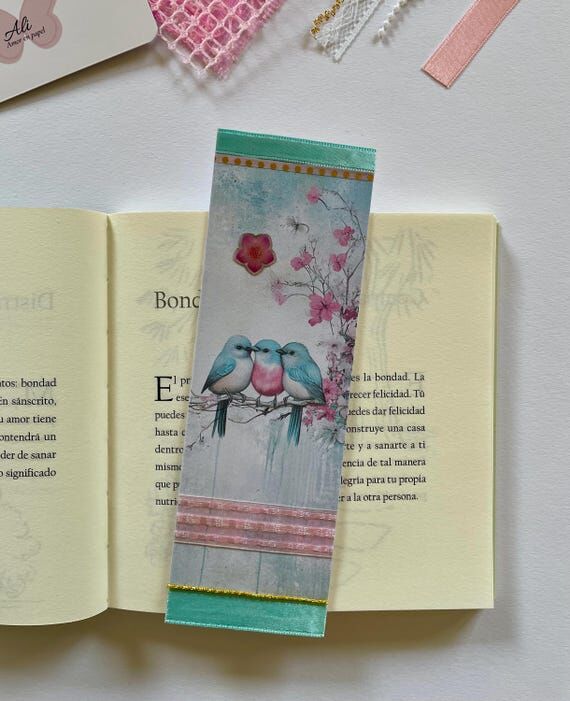 Set of 3 Handmade Romantic Bookmarks – Bird...