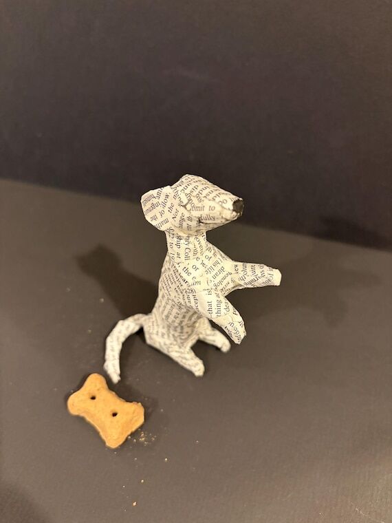 Handmade dachshund , begging dog, paper mache...