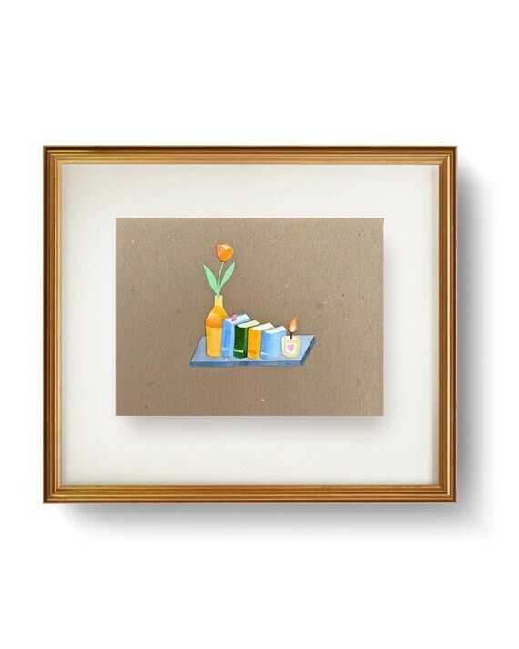 Bookshelf & Candle – Handmade Paper Collage...