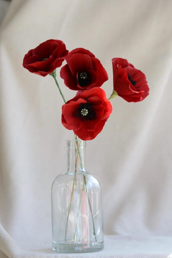 Handmade burgundy paper poppy - sold individu...