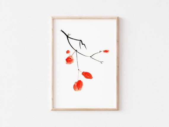 Red Leaves Watercolor Art Print, Original Wat...