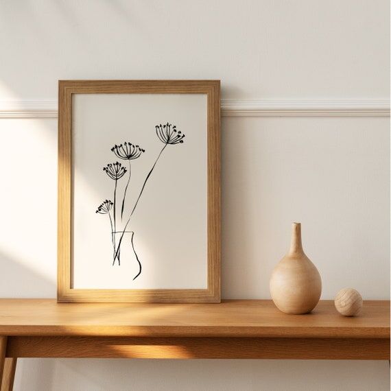 FLOWER LINE ART, Black and White Minimalist p...