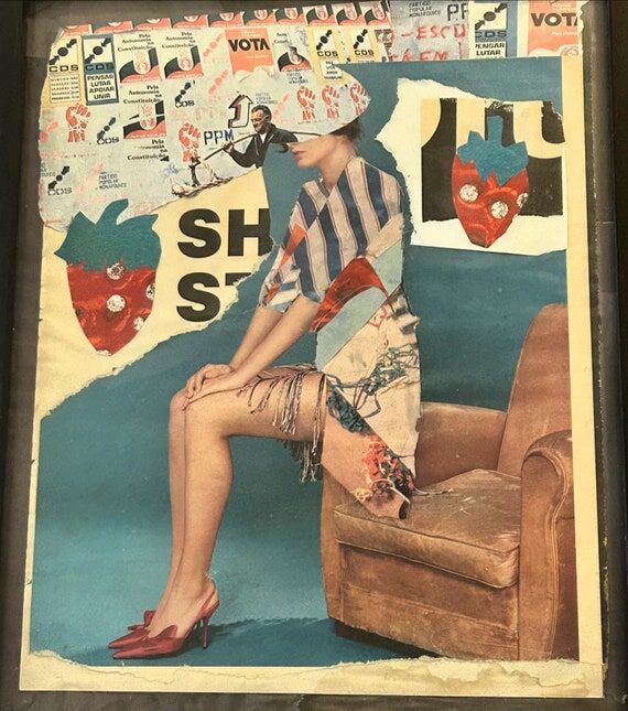 Original Handmade Paper Collage Print with wo...