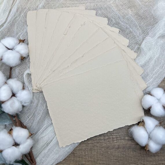Beige Handmade Cotton Paper | Deckled Edge, 3...