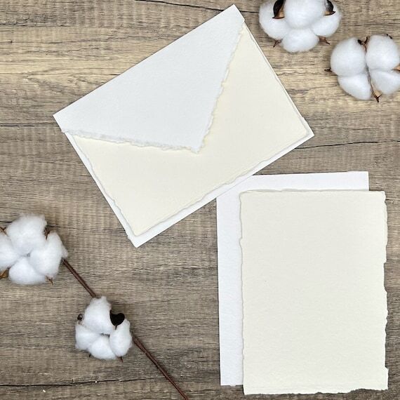 White Handmade Cotton Paper Stationery Set ...