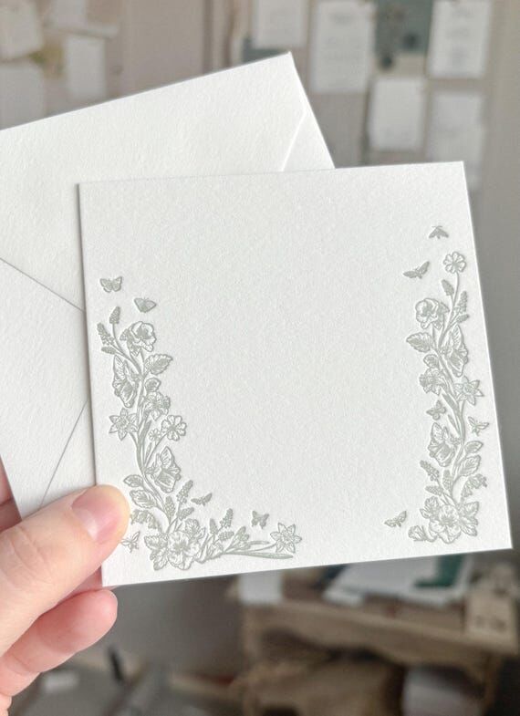 Floral Letterpress Note Card: Butterfly Desig...
