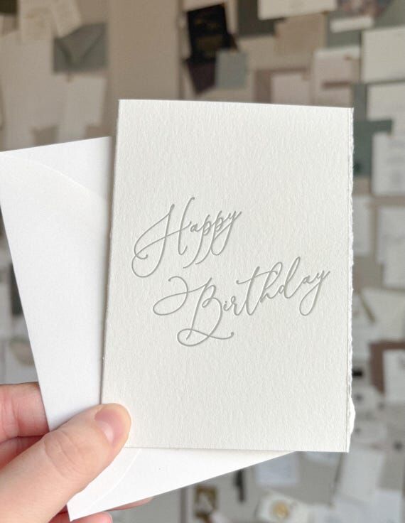 Letterpress Happy Birthday Card: Sage Green I...