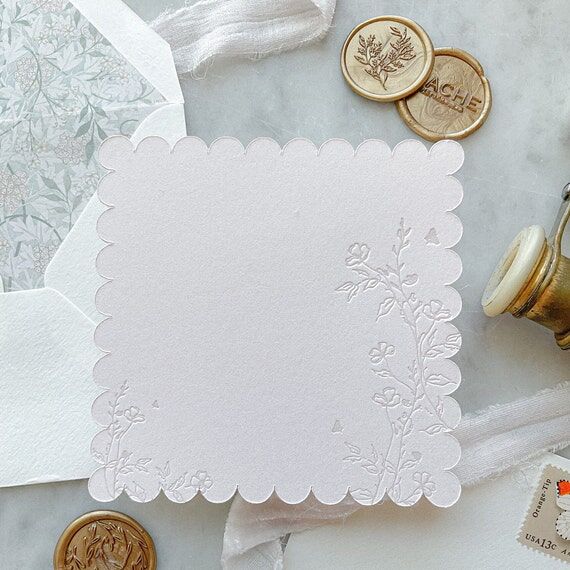 Letterpress floral scalloped stationery set o...