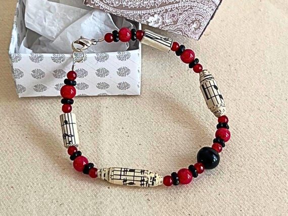 Handmade Paper Bead Bracelet with Sheet Music...