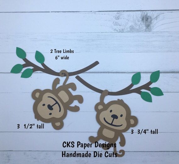 Handmade Paper Die Cut Set of 2 MONKEYS Scrap...