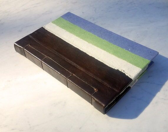 6.25x9.25 in. Brown leather handmade paper j...