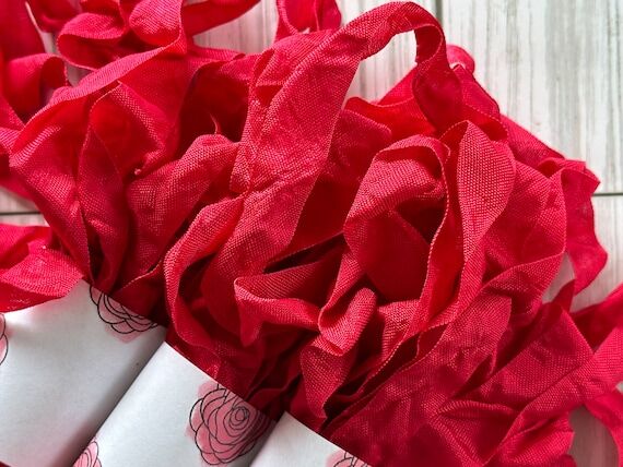 Lipstick Red Rayon Hand Crinkled Seam Binding...