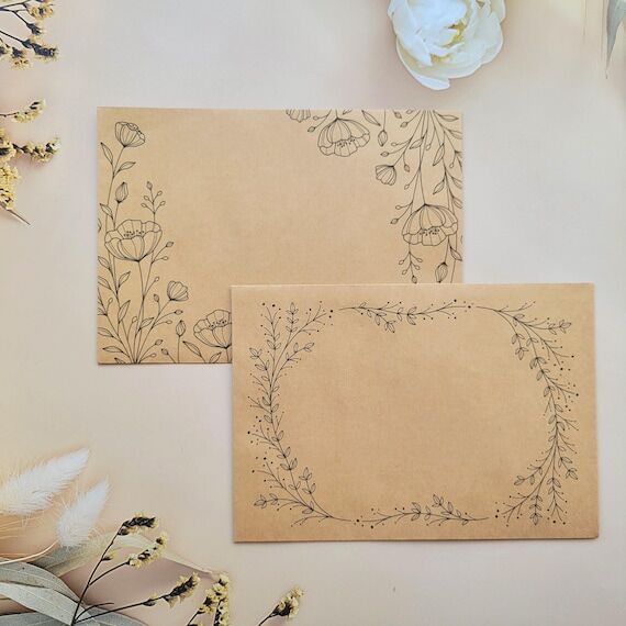 10 Floral Vine Brown Bag Envelopes, 6.4"...