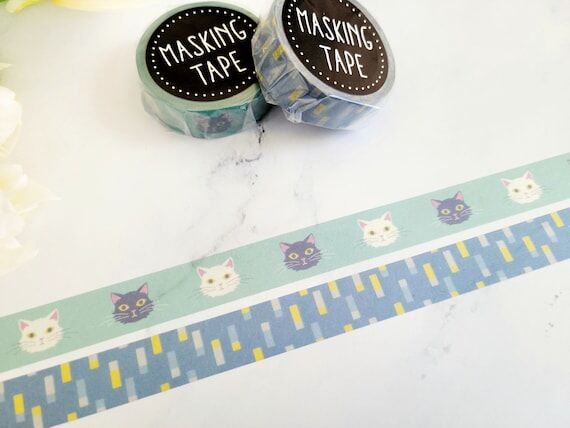 2pcs Cat Washi Tapes, 15mm x7m, Blue Grey uMa...