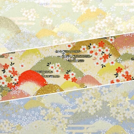 Large Yuzen Washi Paper, Mountains with Cloud...